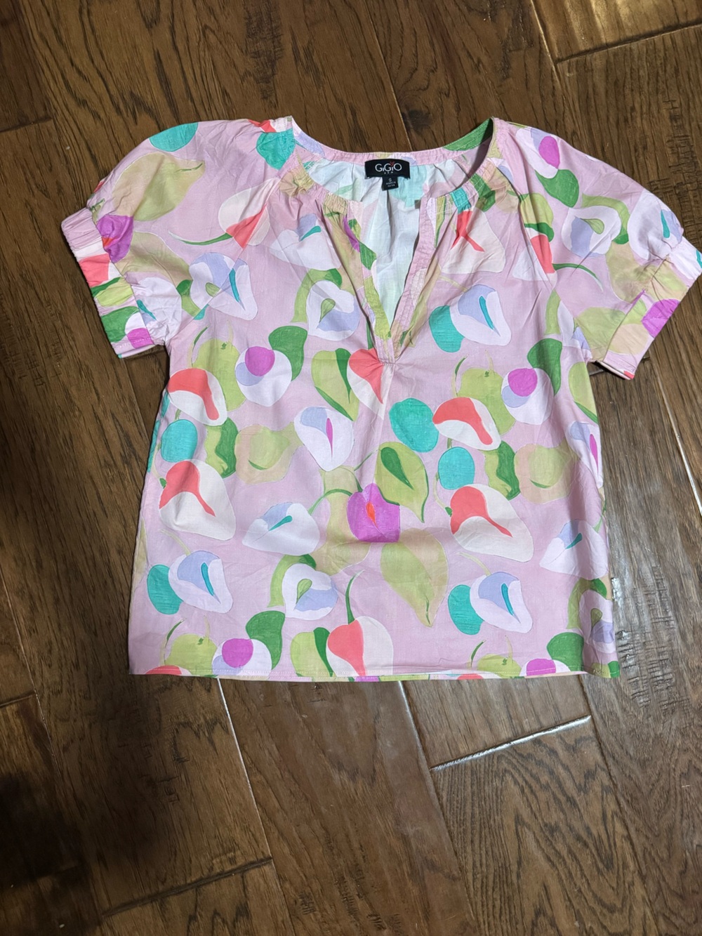 Women’s Pink Floral-Print Short Sleeve Top
